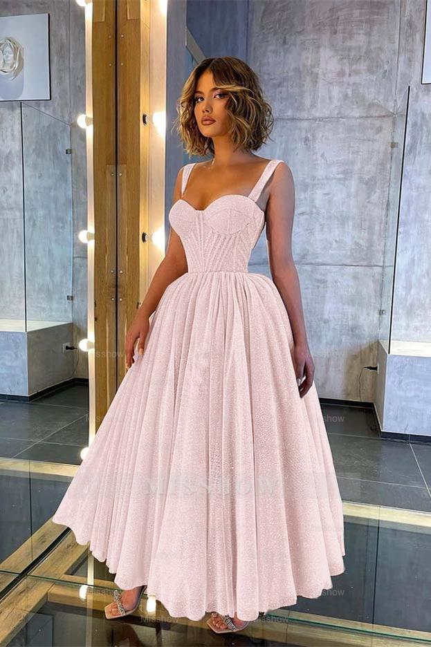 Chic Glittering Straps Sweetheart Sleeveless A Line Formal Dress With Sequins