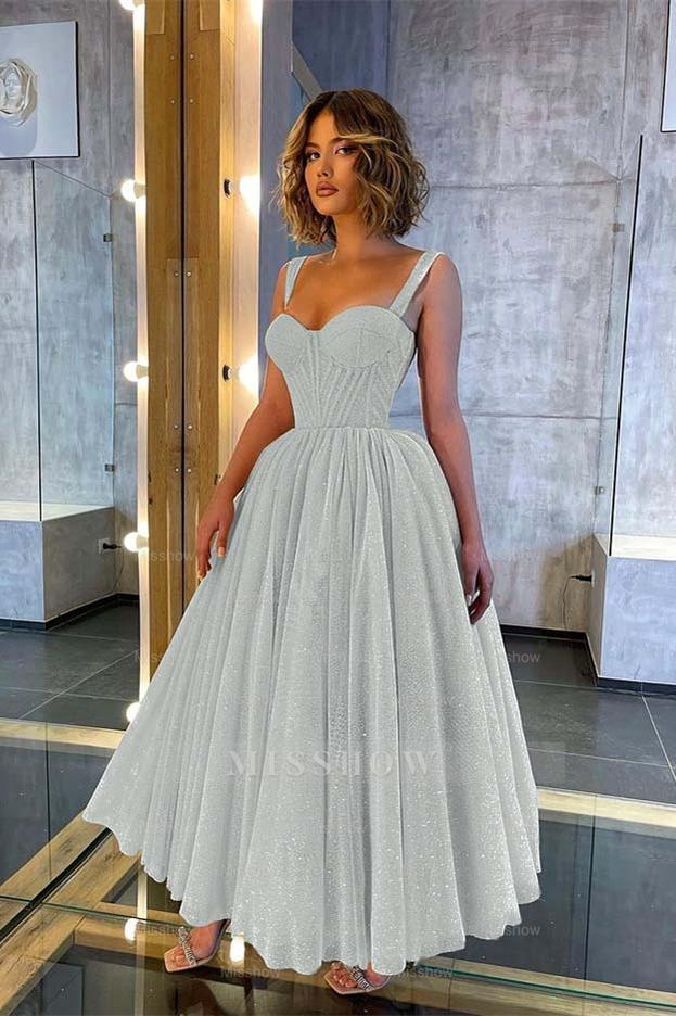 Chic Glittering Straps Sweetheart Sleeveless A Line Formal Dress With Sequins