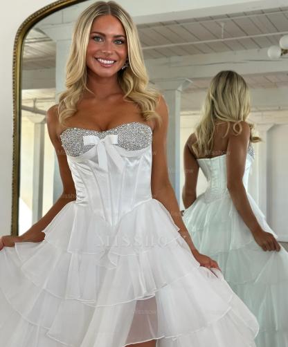 Chic Long Blue Strapless A-line Beaded Prom Dress with Slit