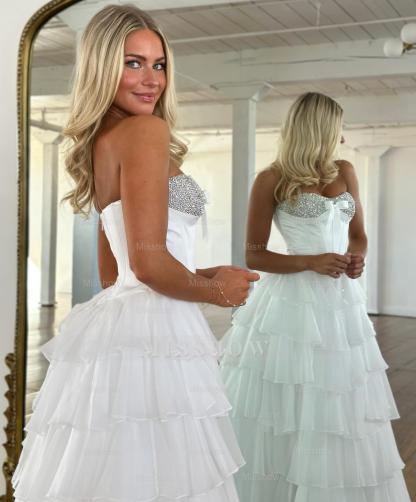 Chic Long Blue Strapless A-line Beaded Prom Dress with Slit