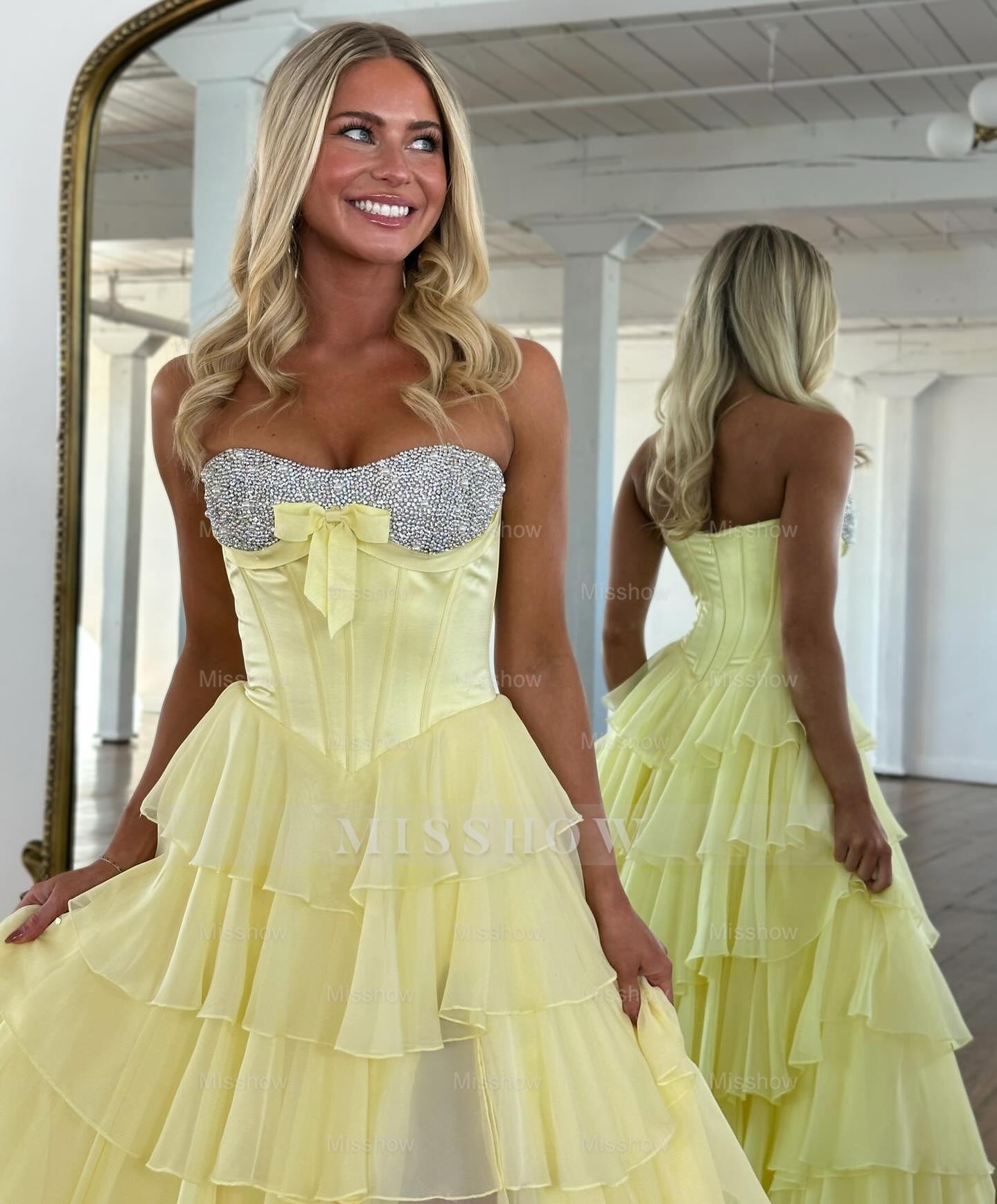 Chic Long Blue Strapless A-line Beaded Prom Dress with Slit