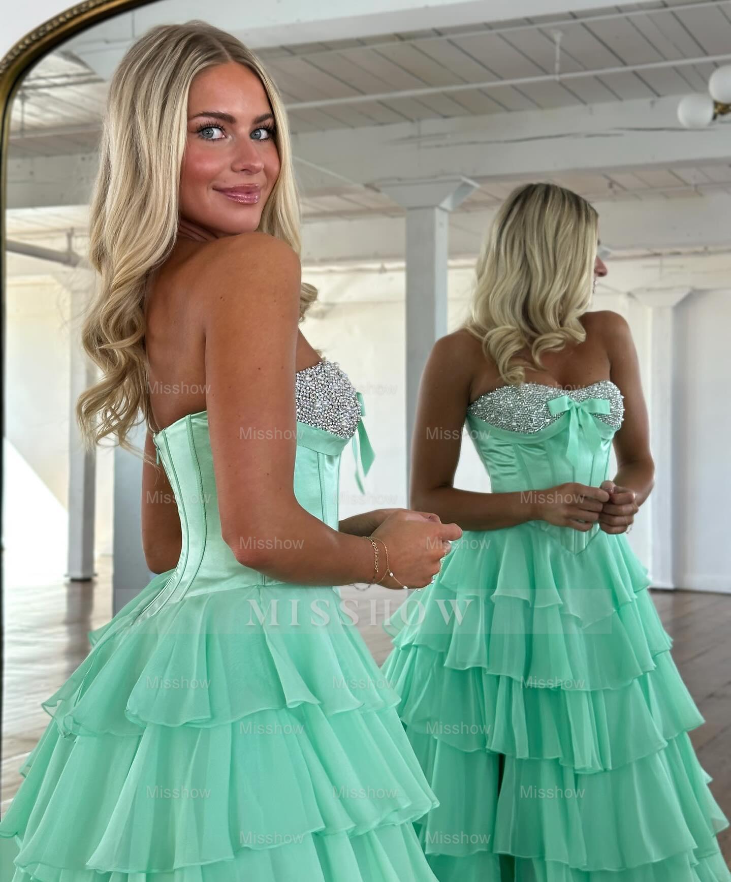 Chic Long Blue Strapless A-line Beaded Prom Dress with Slit