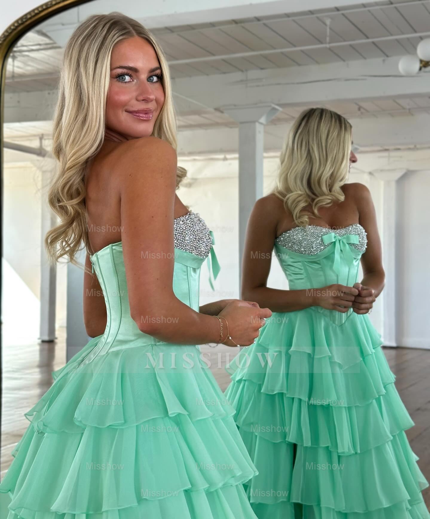 Chic Long Blue Strapless A-line Beaded Prom Dress with Slit