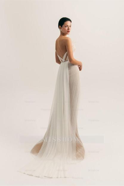 Chic One Shoulder Sleeveless Long Split Formal Dress With Pleated