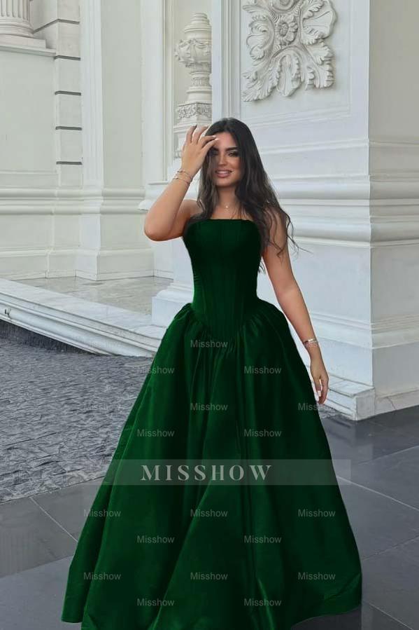 Chic Sleeveless Strapless Long A Line Formal Dress With Pleated