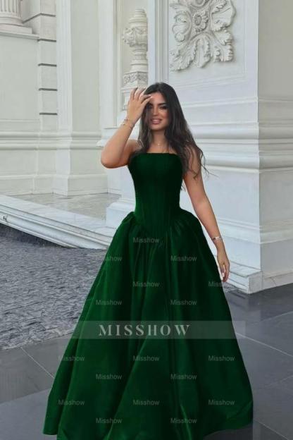 Chic Sleeveless Strapless Long A Line Formal Dress With Pleated