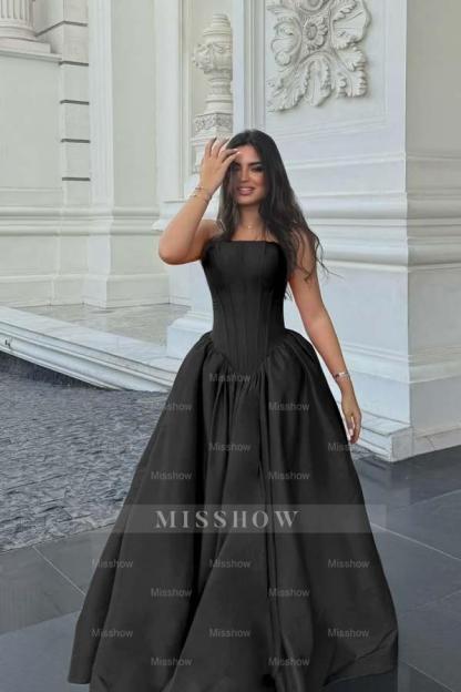 Chic Sleeveless Strapless Long A Line Formal Dress With Pleated