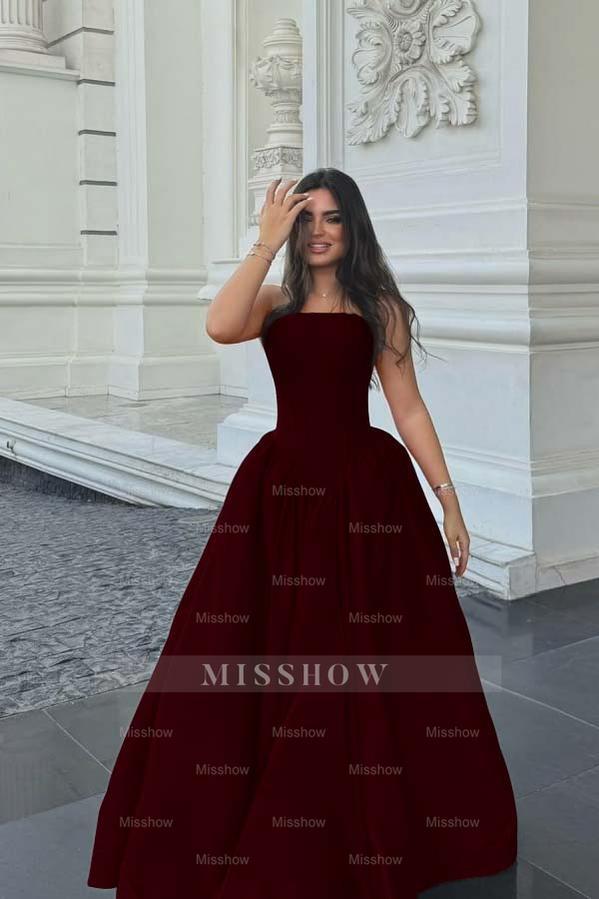 Chic Sleeveless Strapless Long A Line Formal Dress With Pleated