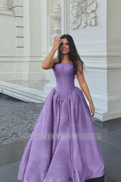 Chic Sleeveless Strapless Long A Line Formal Dress With Pleated