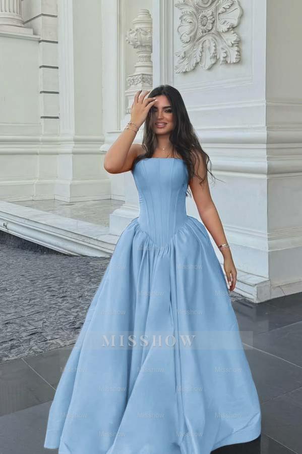 Chic Sleeveless Strapless Long A Line Formal Dress With Pleated