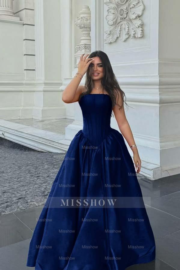 Chic Sleeveless Strapless Long A Line Formal Dress With Pleated