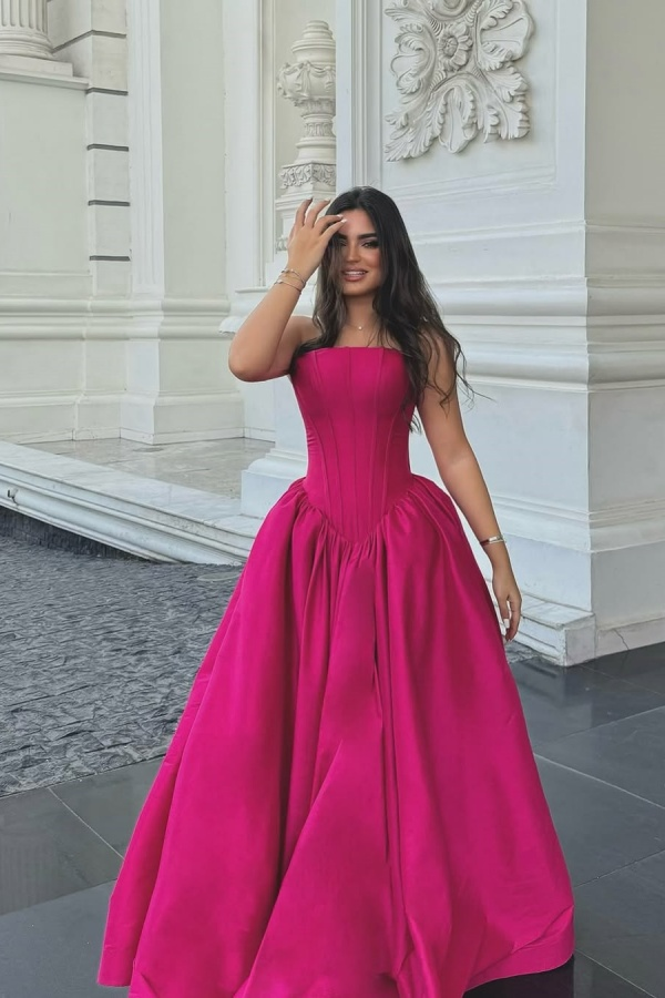 Chic Sleeveless Strapless Long A Line Formal Dress With Pleated