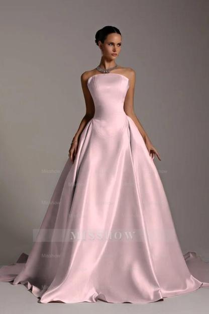Chic Strapless Sleeveless A Line Long Formal Dress With Pleated