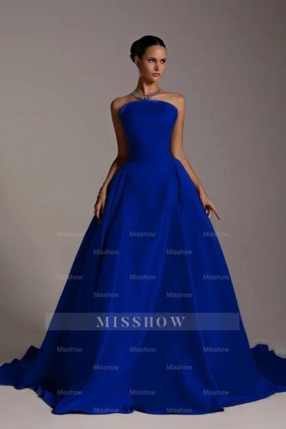 Chic Strapless Sleeveless A Line Long Formal Dress With Pleated