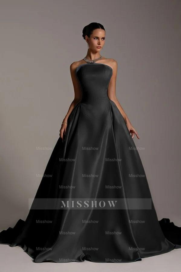 Chic Strapless Sleeveless A Line Long Formal Dress With Pleated