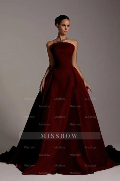 Chic Strapless Sleeveless A Line Long Formal Dress With Pleated