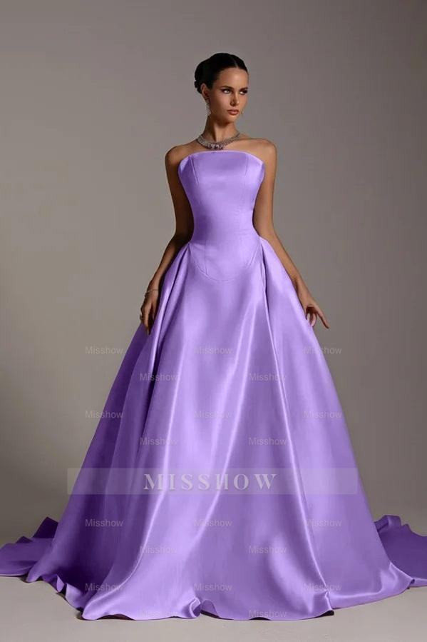 Chic Strapless Sleeveless A Line Long Formal Dress With Pleated