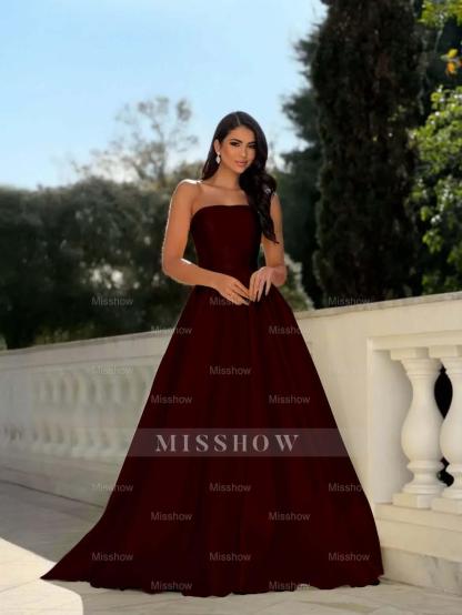 Chic Strapless Sleeveless Long A Line Formal Dress With Pleated