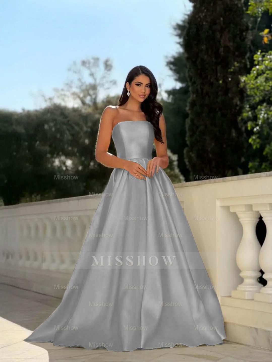 Chic Strapless Sleeveless Long A Line Formal Dress With Pleated