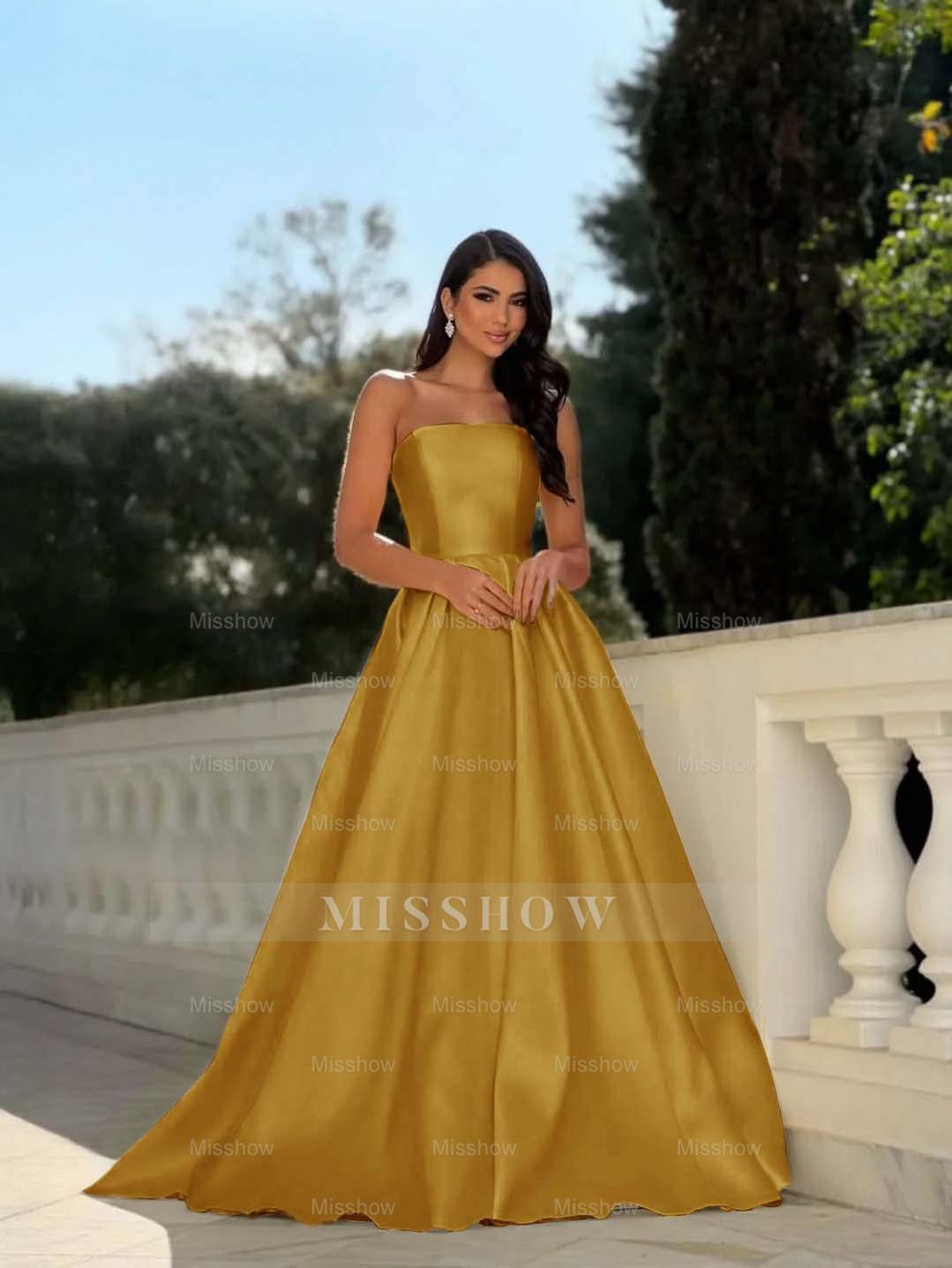 Chic Strapless Sleeveless Long A Line Formal Dress With Pleated