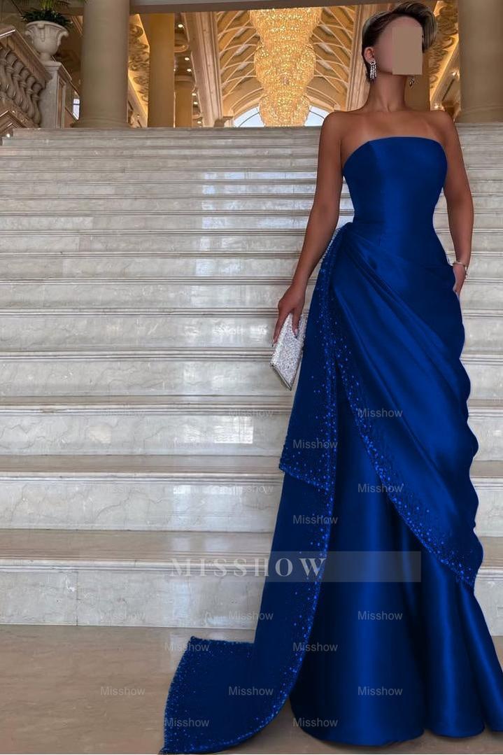 Chic Strapless Sleeveless Long Formal Dress With Pleated Beading