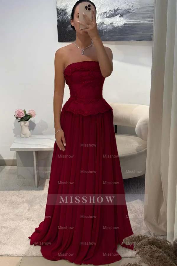 Chic Strapless Sleeveless Long Formal Dress With Pleated Beading