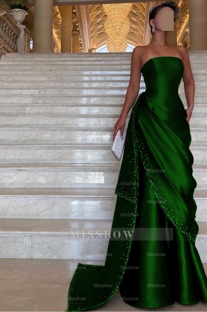 Chic Strapless Sleeveless Long Formal Dress With Pleated Beading