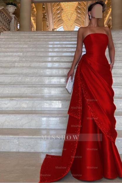 Chic Strapless Sleeveless Long Formal Dress With Pleated Beading