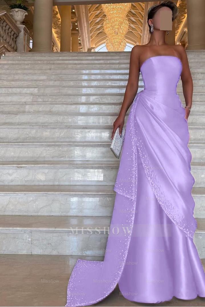 Chic Strapless Sleeveless Long Formal Dress With Pleated Beading