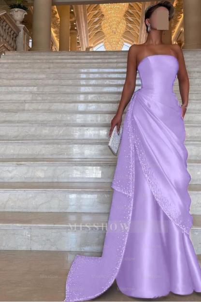 Chic Strapless Sleeveless Long Formal Dress With Pleated Beading