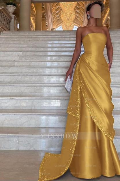 Chic Strapless Sleeveless Long Formal Dress With Pleated Beading