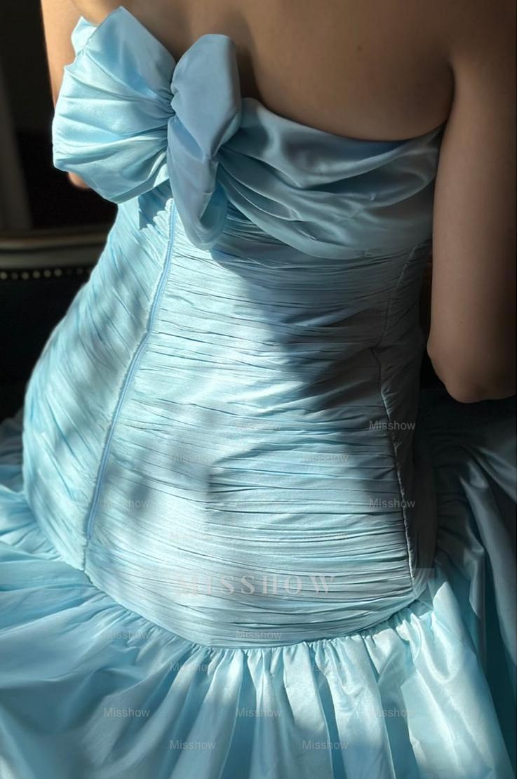 Chic Strapless Sleeveless Long Formal Dress With Pleated Bowknot