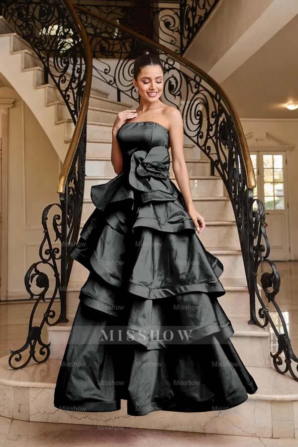 Chic Strapless Sleeveless Long Formal Dress With Pleated Ruffles
