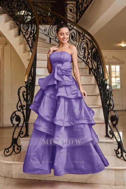 Chic Strapless Sleeveless Long Formal Dress With Pleated Ruffles