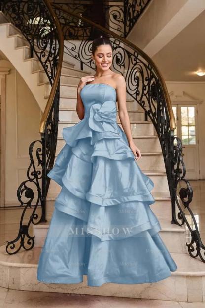 Chic Strapless Sleeveless Long Formal Dress With Pleated Ruffles