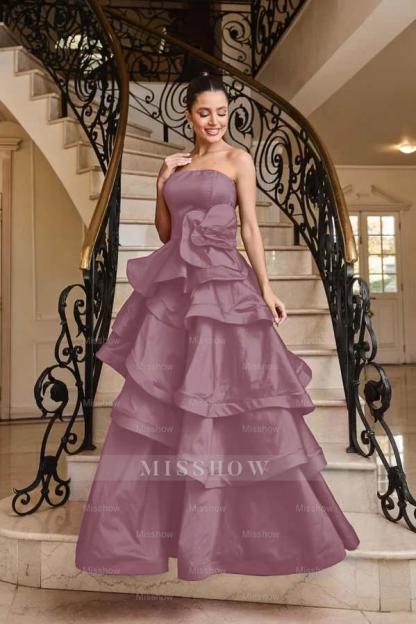 Chic Strapless Sleeveless Long Formal Dress With Pleated Ruffles