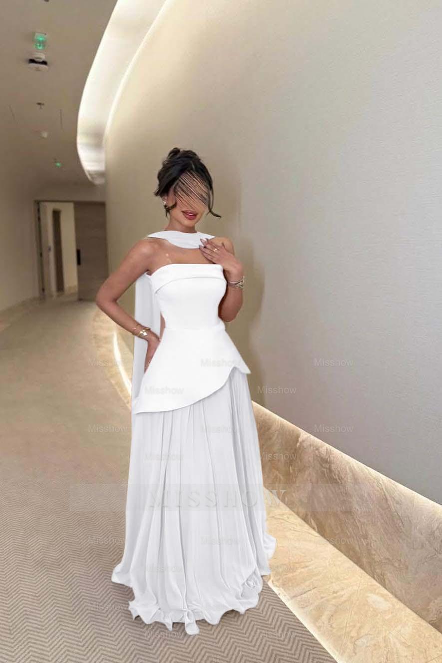 Chic Strapless Sleeveless Long Formal Dress With Ruffles Pleated