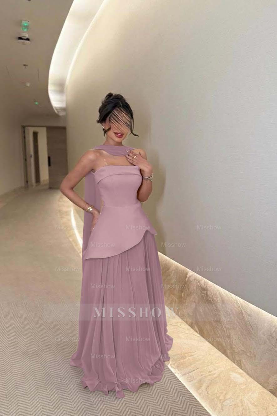 Chic Strapless Sleeveless Long Formal Dress With Ruffles Pleated