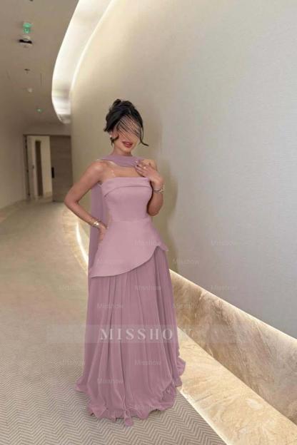 Chic Strapless Sleeveless Long Formal Dress With Ruffles Pleated