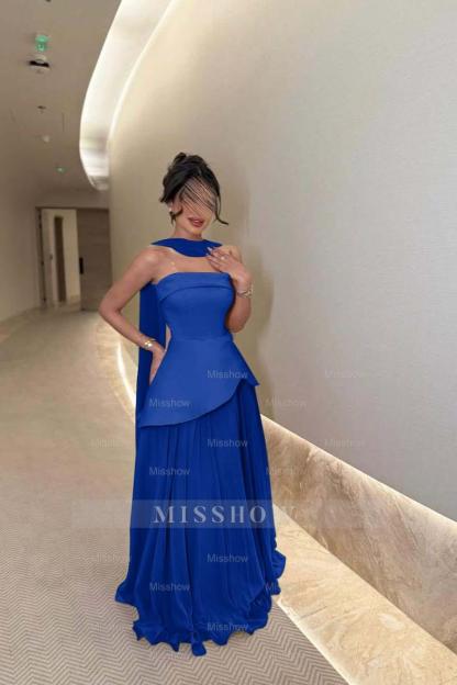 Chic Strapless Sleeveless Long Formal Dress With Ruffles Pleated