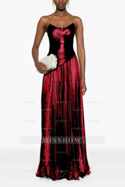 Chic Strapless Sleeveless Long Formal Dress With Ruffles Pleated