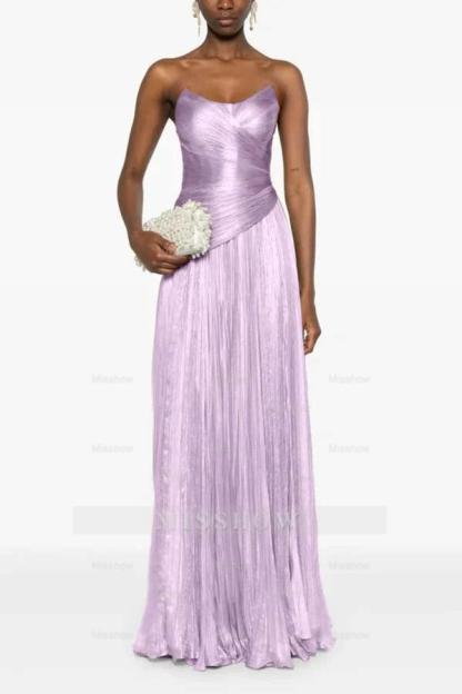 Chic Strapless Sleeveless Long Formal Dress With Ruffles Pleated