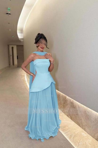 Chic Strapless Sleeveless Long Formal Dress With Ruffles Pleated