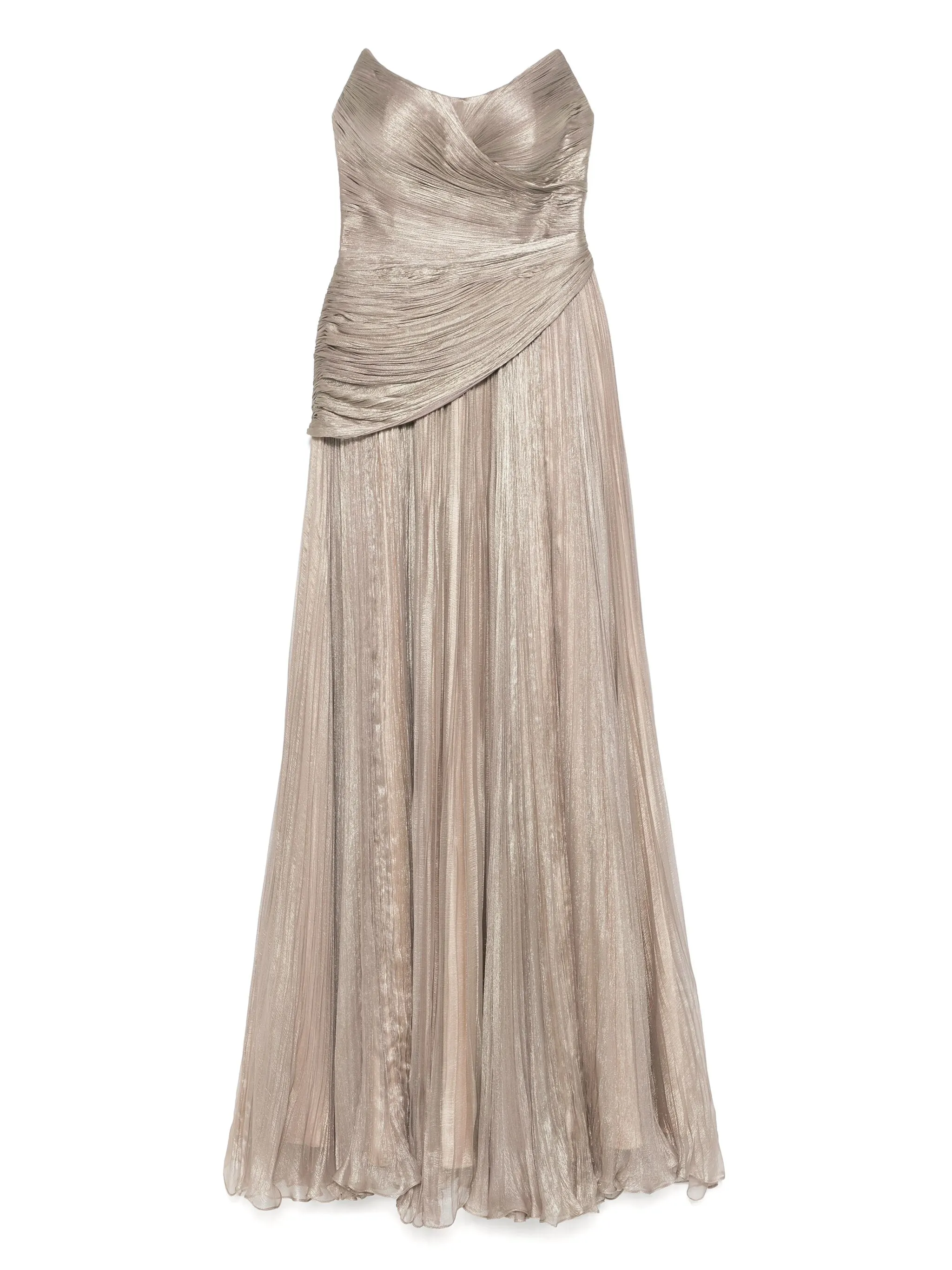Chic Strapless Sleeveless Long Formal Dress With Ruffles Pleated