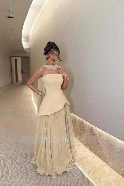 Chic Strapless Sleeveless Long Formal Dress With Ruffles Pleated