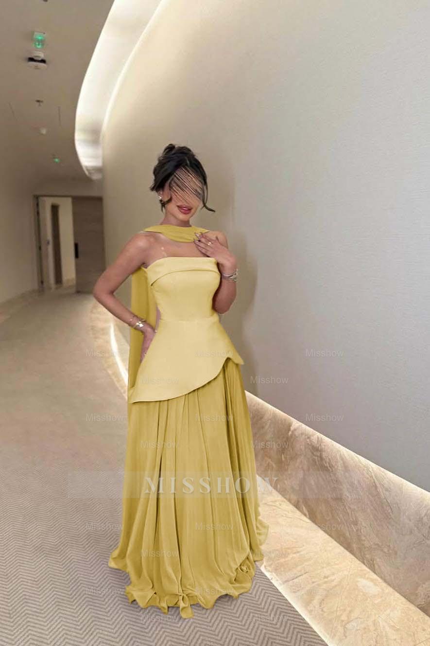 Chic Strapless Sleeveless Long Formal Dress With Ruffles Pleated