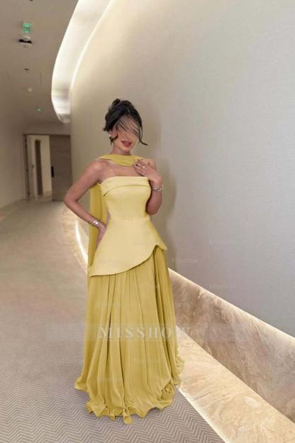 Chic Strapless Sleeveless Long Formal Dress With Ruffles Pleated