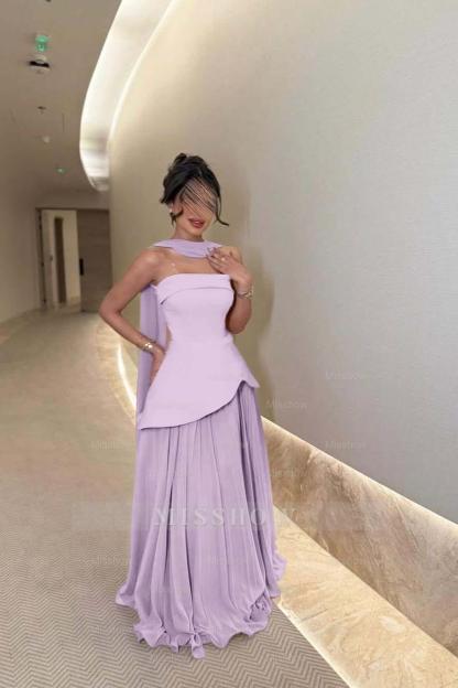 Chic Strapless Sleeveless Long Formal Dress With Ruffles Pleated