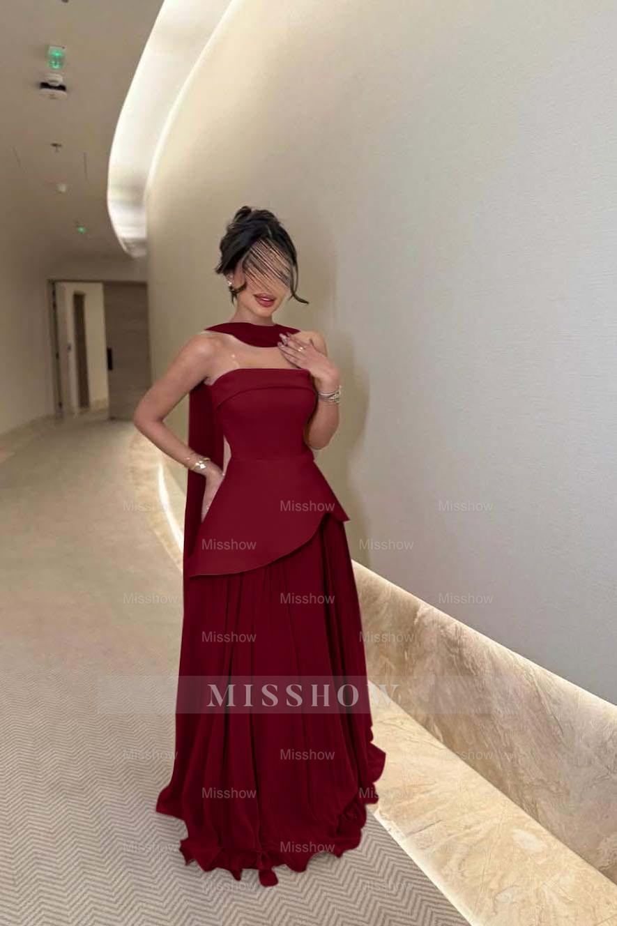 Chic Strapless Sleeveless Long Formal Dress With Ruffles Pleated