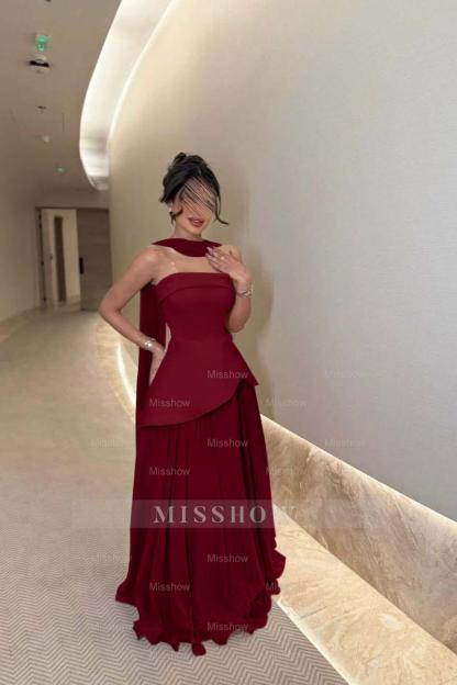 Chic Strapless Sleeveless Long Formal Dress With Ruffles Pleated